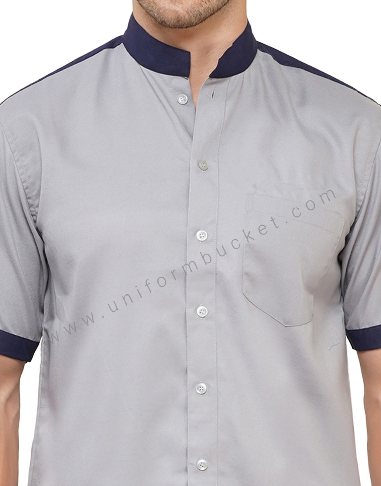 LIGHT GREY & INK BLUE MALE WORKWEAR SHIRT WITH DESIGNER SLEEVE  thumbnail 6